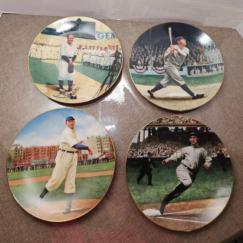Legends of Baseball Collector Porcelain Plates Gold Trim 1993 Set of 4
